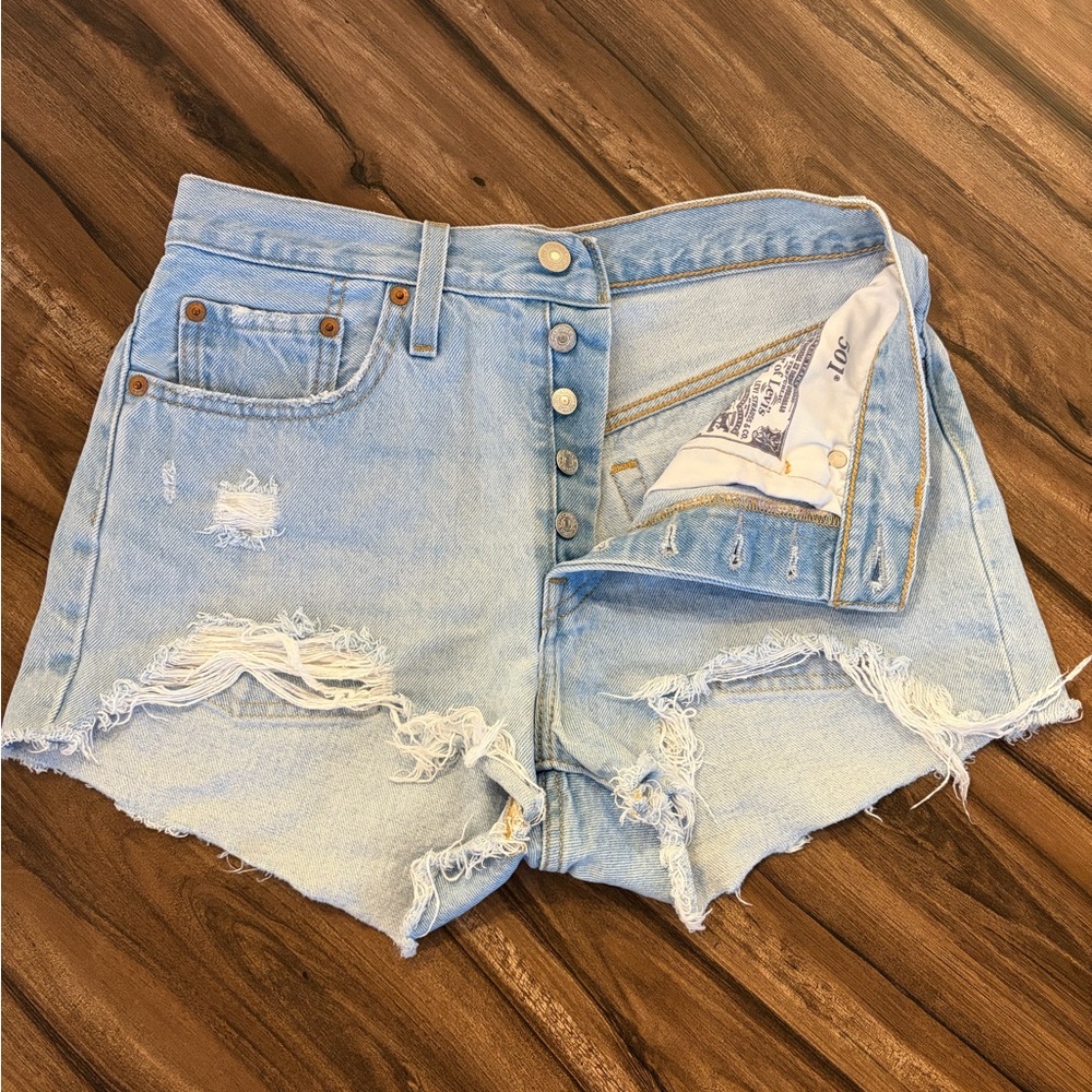 Levi's 501 Light Blue Distressed Jean Shorts